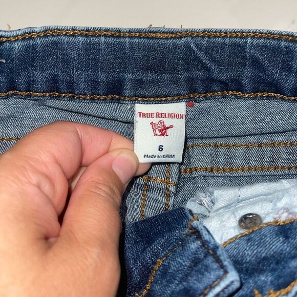 True Religion Dark Wash Distressed Kids Skinny Jeans - Size 6 - Picture 5 of 6